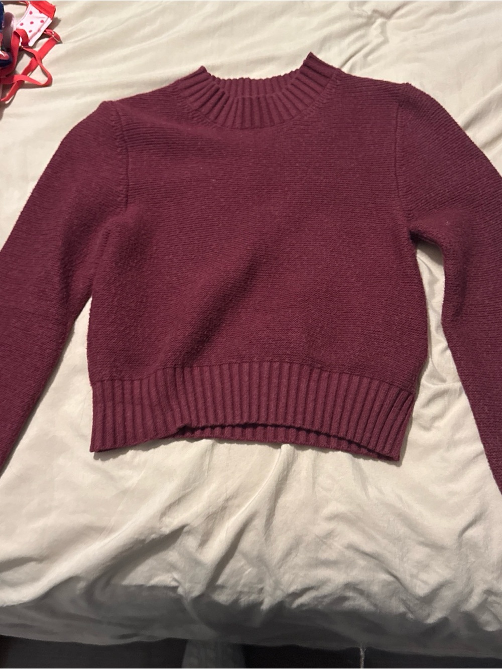Cropped Crewneck Sweater in Deep Wine